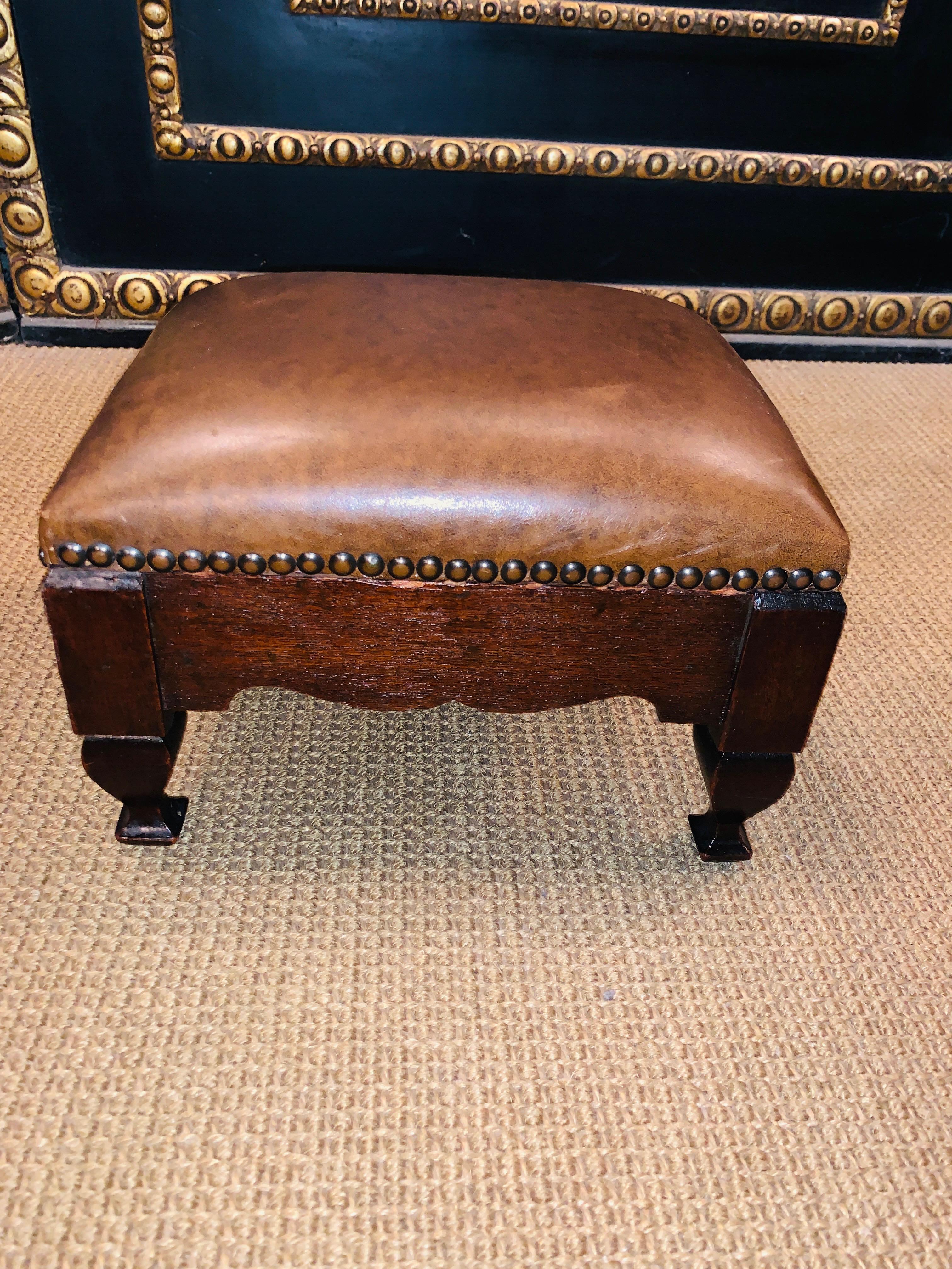 Chesterfield Tufted Dutch Brown Leather Library Club Armchair with Ottoman 15