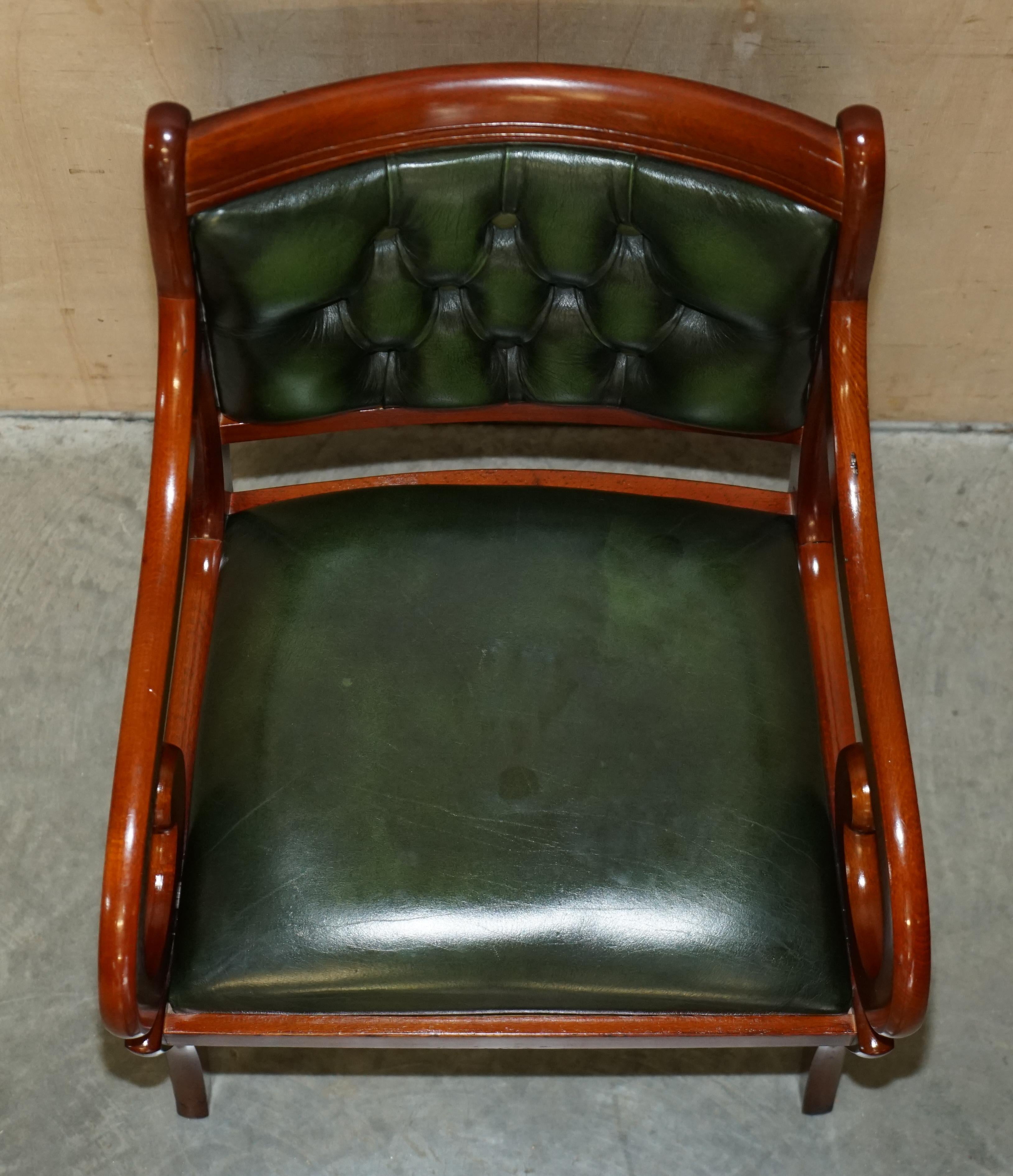 Chesterfield Tufted Green Leather Captains Directors Library Reading Desk Chair For Sale 4