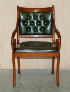 Chesterfield Tufted Green Leather Captains Directors Library Reading Desk Chair