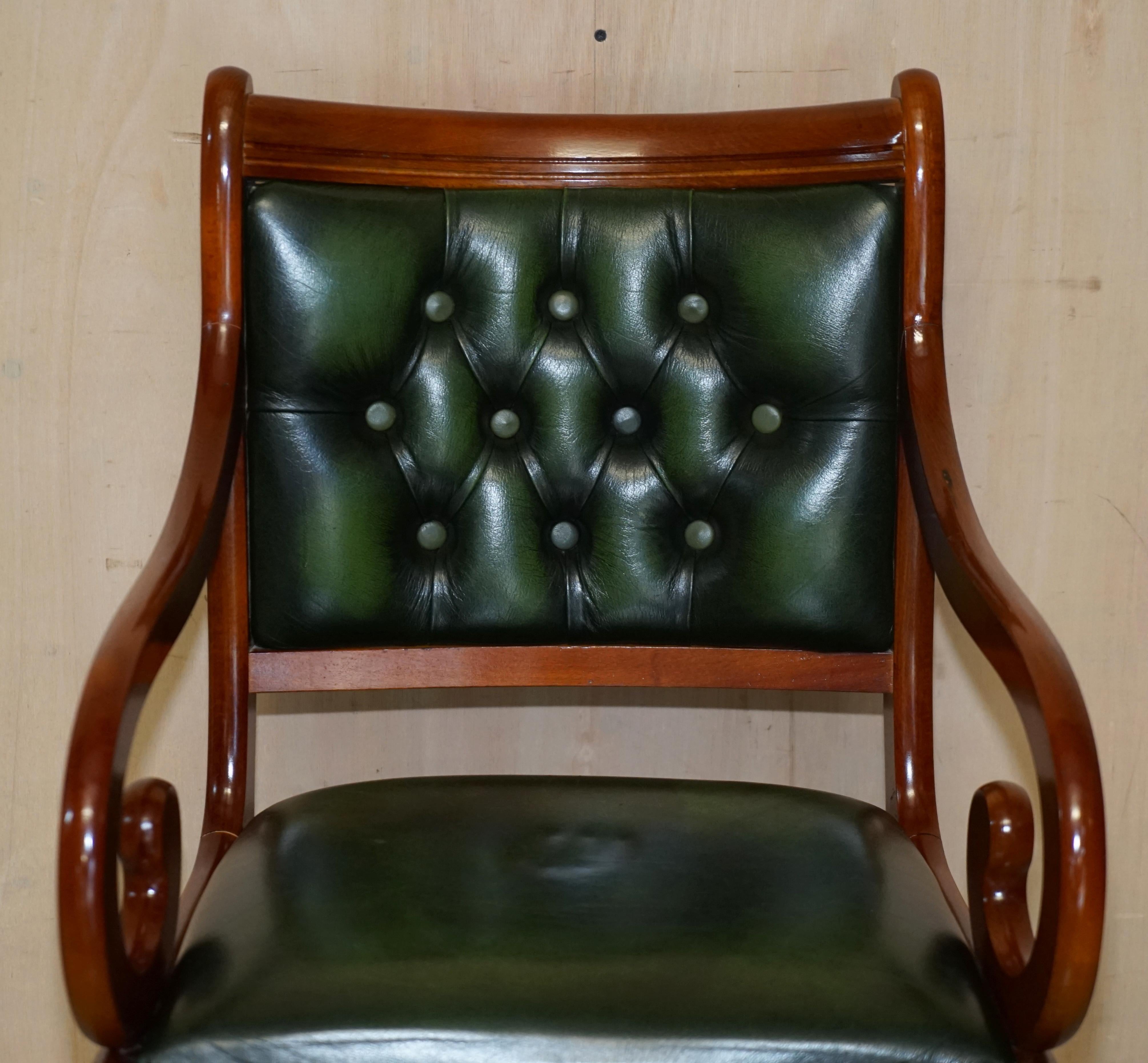 Victorian Chesterfield Tufted Green Leather Captains Directors Library Reading Desk Chair For Sale