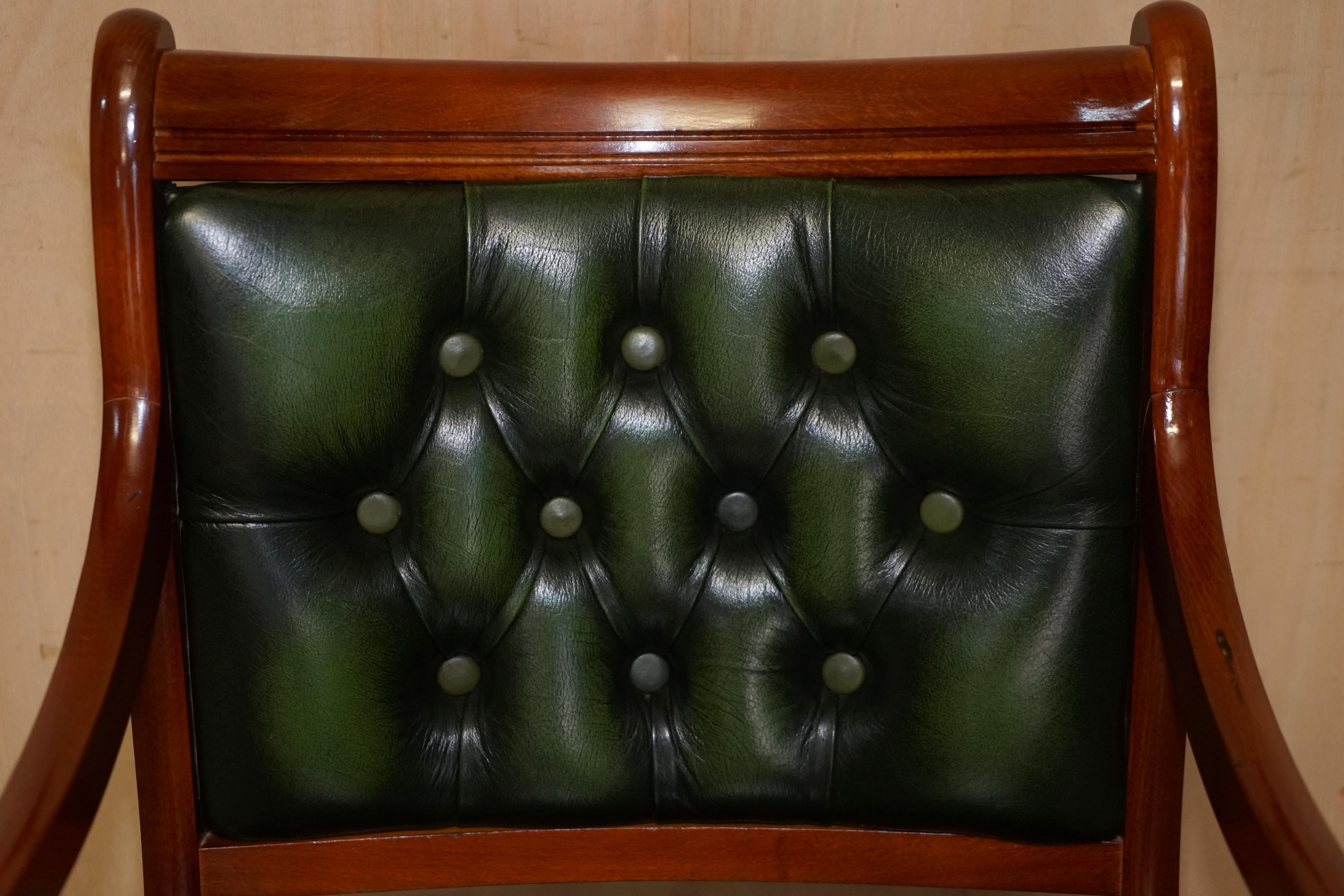 Hand-Crafted Chesterfield Tufted Green Leather Captains Directors Library Reading Desk Chair For Sale