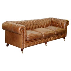 Used Chesterfield Tufted Heritage Brown Leather 3-4 Seat Sofa Part of a Large Suite
