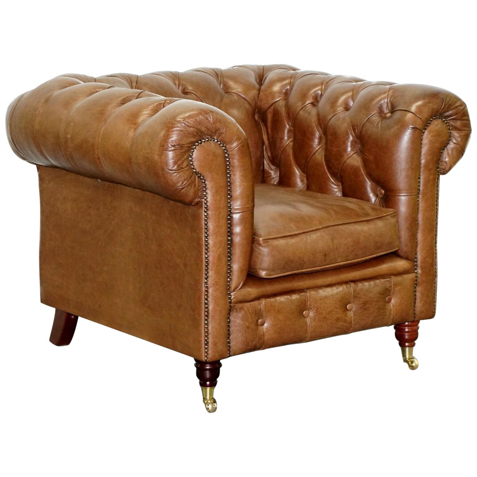 Chesterfield Tufted Heritage Brown Leather Armchair Part of a Large Suite Sofas