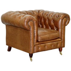 Chesterfield Tufted Heritage Brown Leather Armchair Part of a Large Suite Sofas