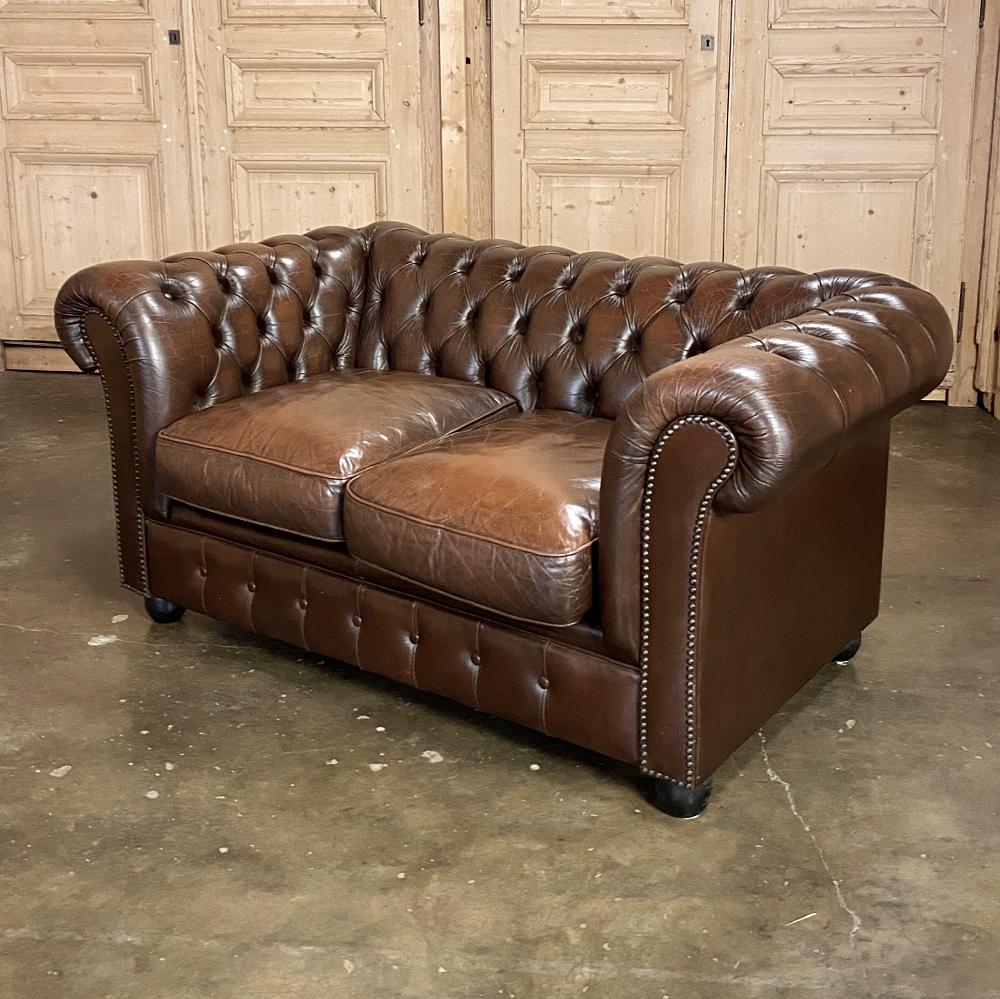 English Chesterfield Tufted Leather Love Seat