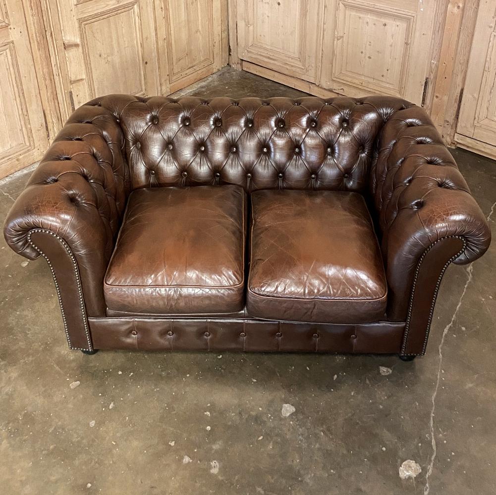 Hand-Crafted Chesterfield Tufted Leather Love Seat