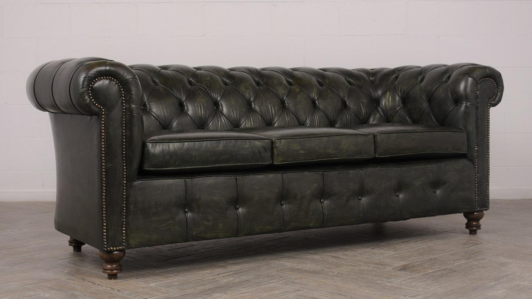 Patinated Chesterfield Tufted Leather Sofa