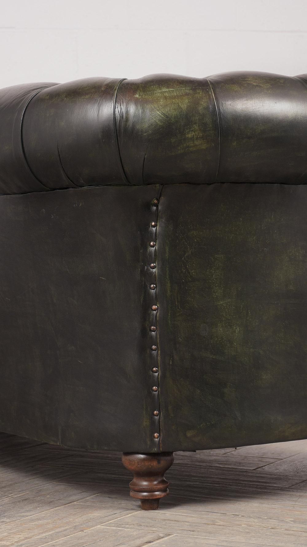 Brass Chesterfield Tufted Leather Sofa