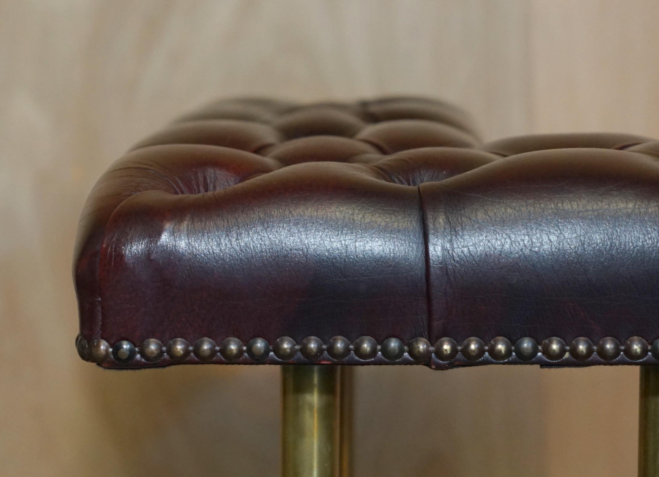 19th Century CHESTERFIELD TUFTED OXBLOOD LEATHER SOLID BRASS ANTiQUE VICTORIAN CLUB FENDER