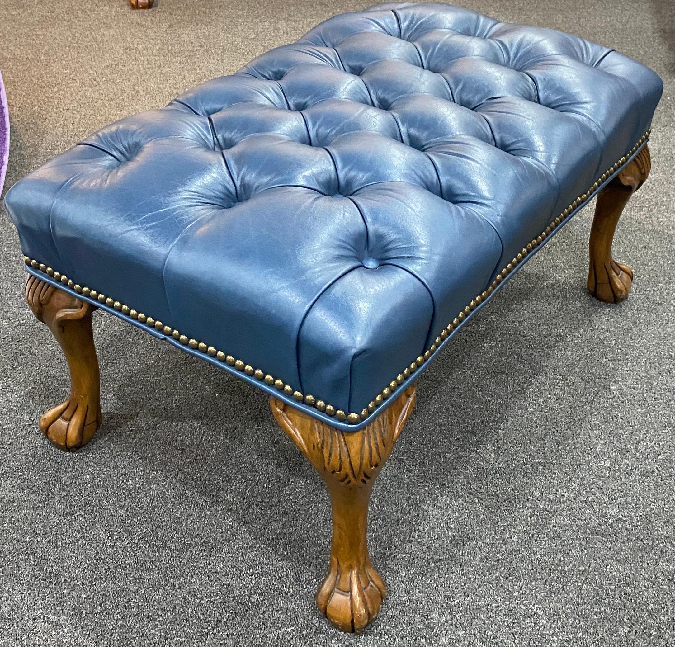 blue armchair with ottoman