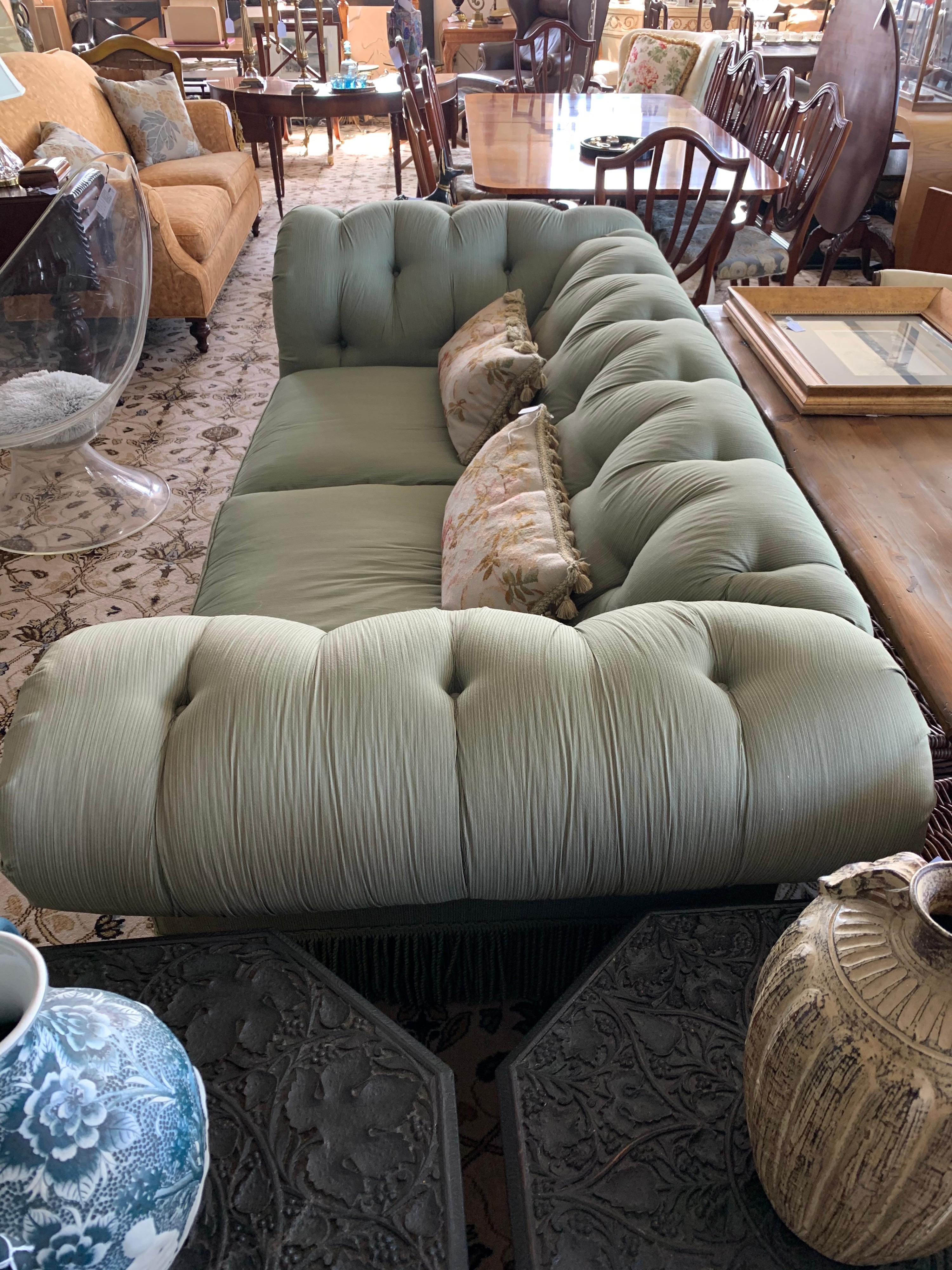 Chesterfield Tufted Sofa Olive Green In Good Condition In West Hartford, CT