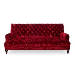 Chesterfield Tufted Sofa with English Saddle Arms and Turned Ebony Legs