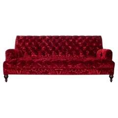 Chesterfield Tufted Sofa with English Saddle Arms and Turned Ebony Legs