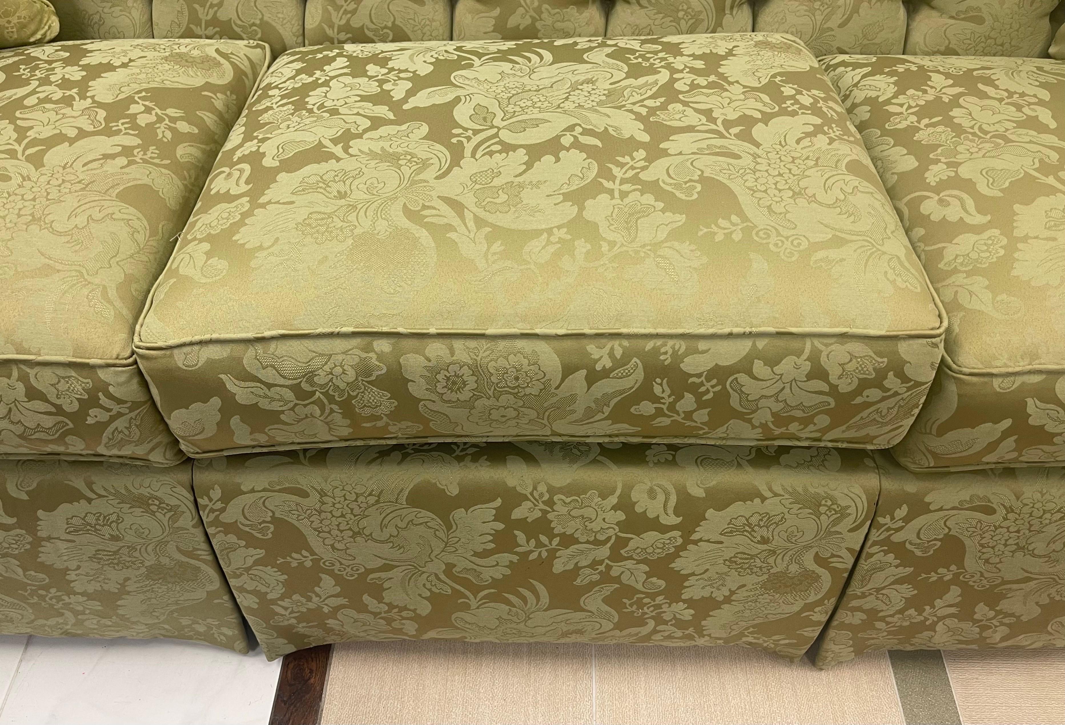 Chesterfield Tufted Three Seater Sofa in Rare Olive Paisley Upholstery 4