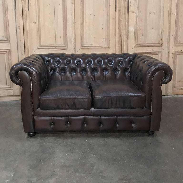 Chesterfield Two Seat Brown English Leather Sofa