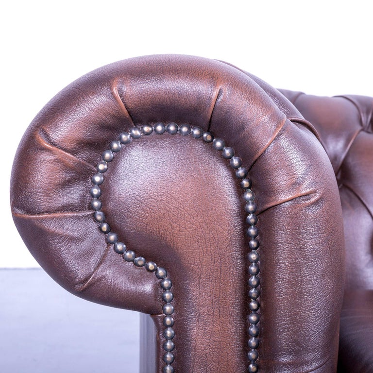Chesterfield TwoSeat Sofa Brown Leather Couch Vintage Retro Rivets For