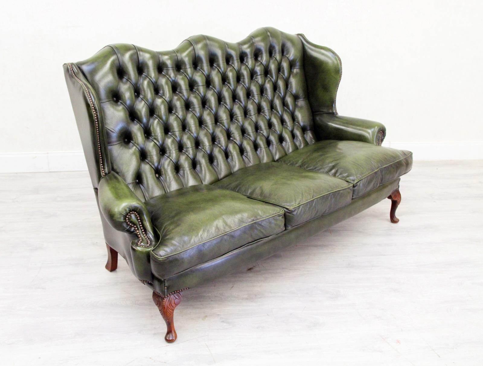 Chesterfield Vintage Chippendale English Sofa Leder Antik Couch In Good Condition For Sale In Lage, DE