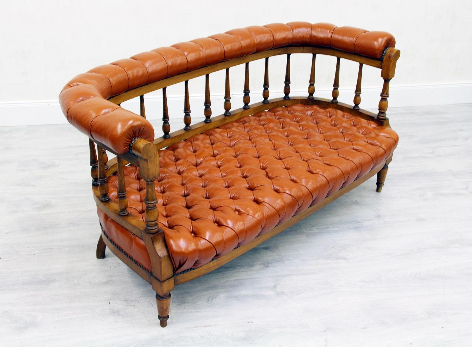 Chesterfield Vintage Chippendale English Sofa Leather Antique Couch im Angebot 1