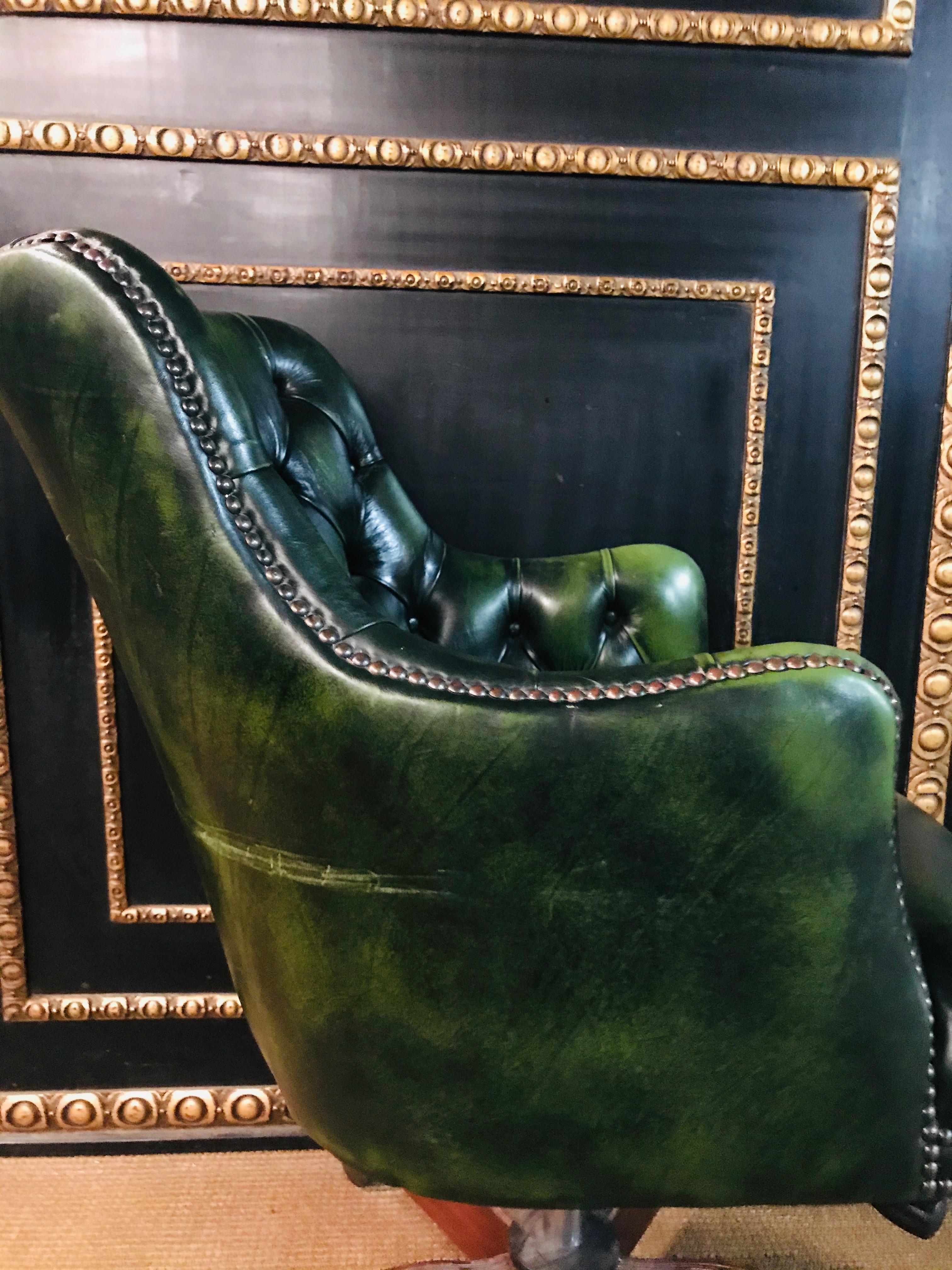 Chesterfield Vintage Green Leather Captains Directors Office Chair 4
