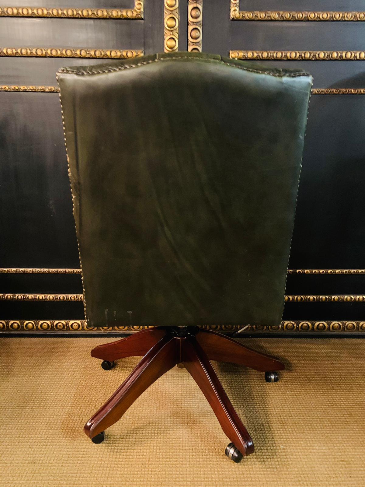 Chesterfield Vintage Green Leather Captains Directors Office Chair 5