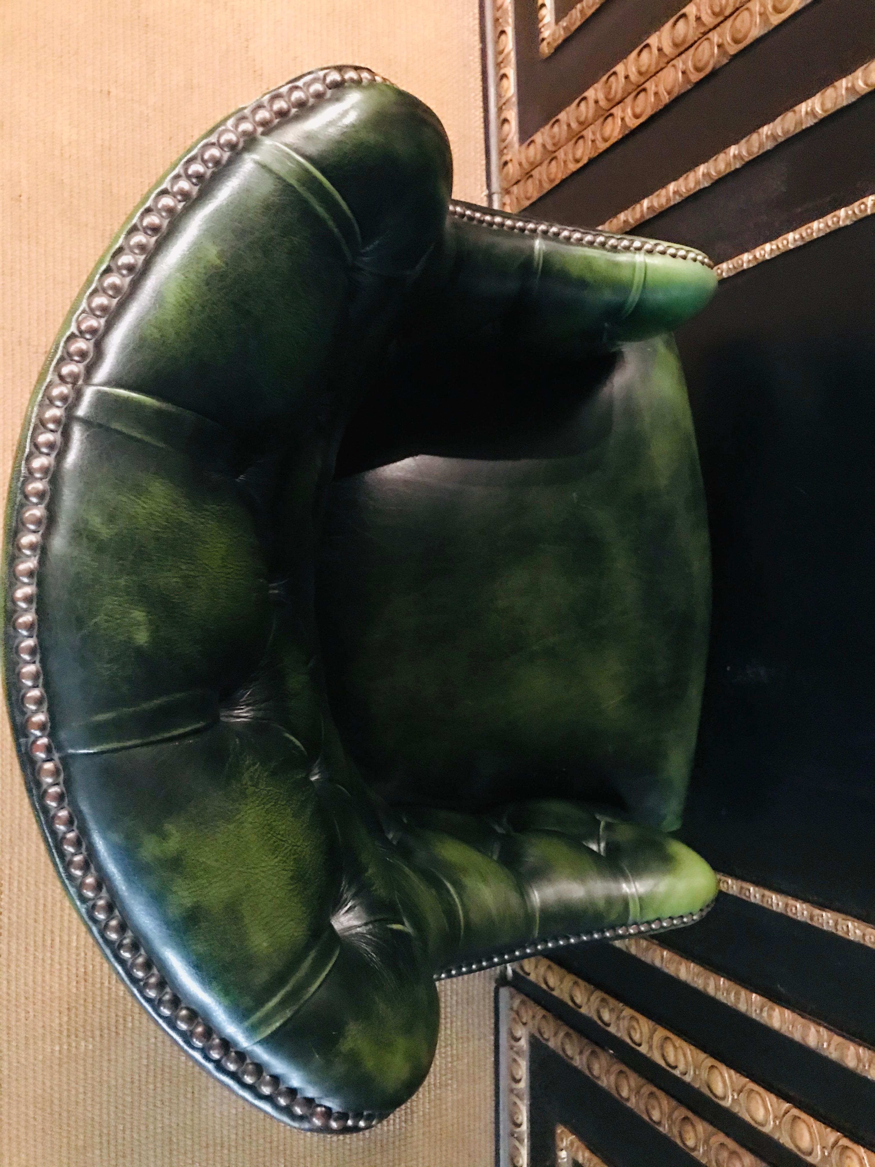 Chesterfield Vintage Green Leather Captains Directors Office Chair 7
