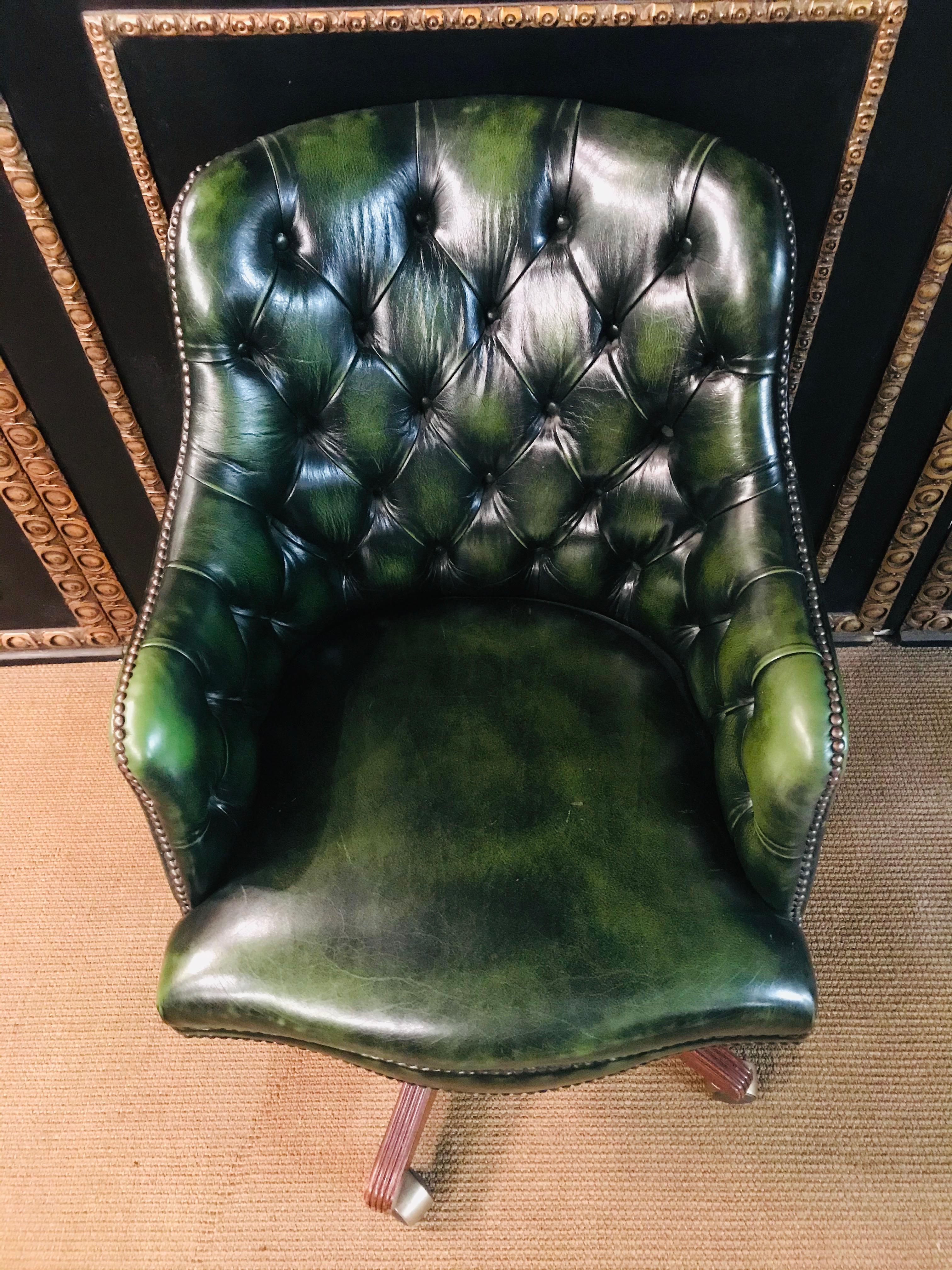 green leather chesterfield office chair