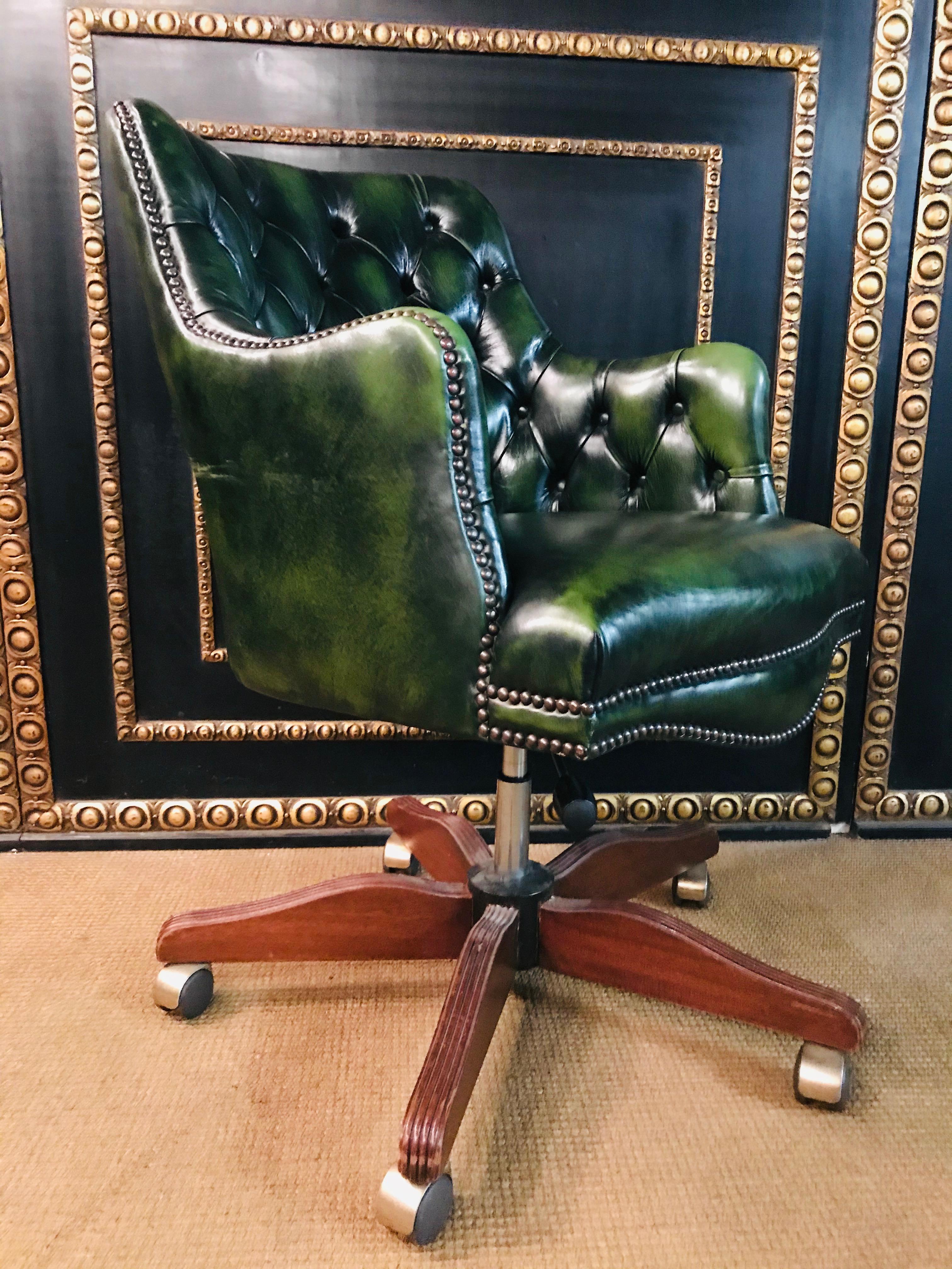 Chesterfield Vintage Green Leather Captains Directors Office Chair 1