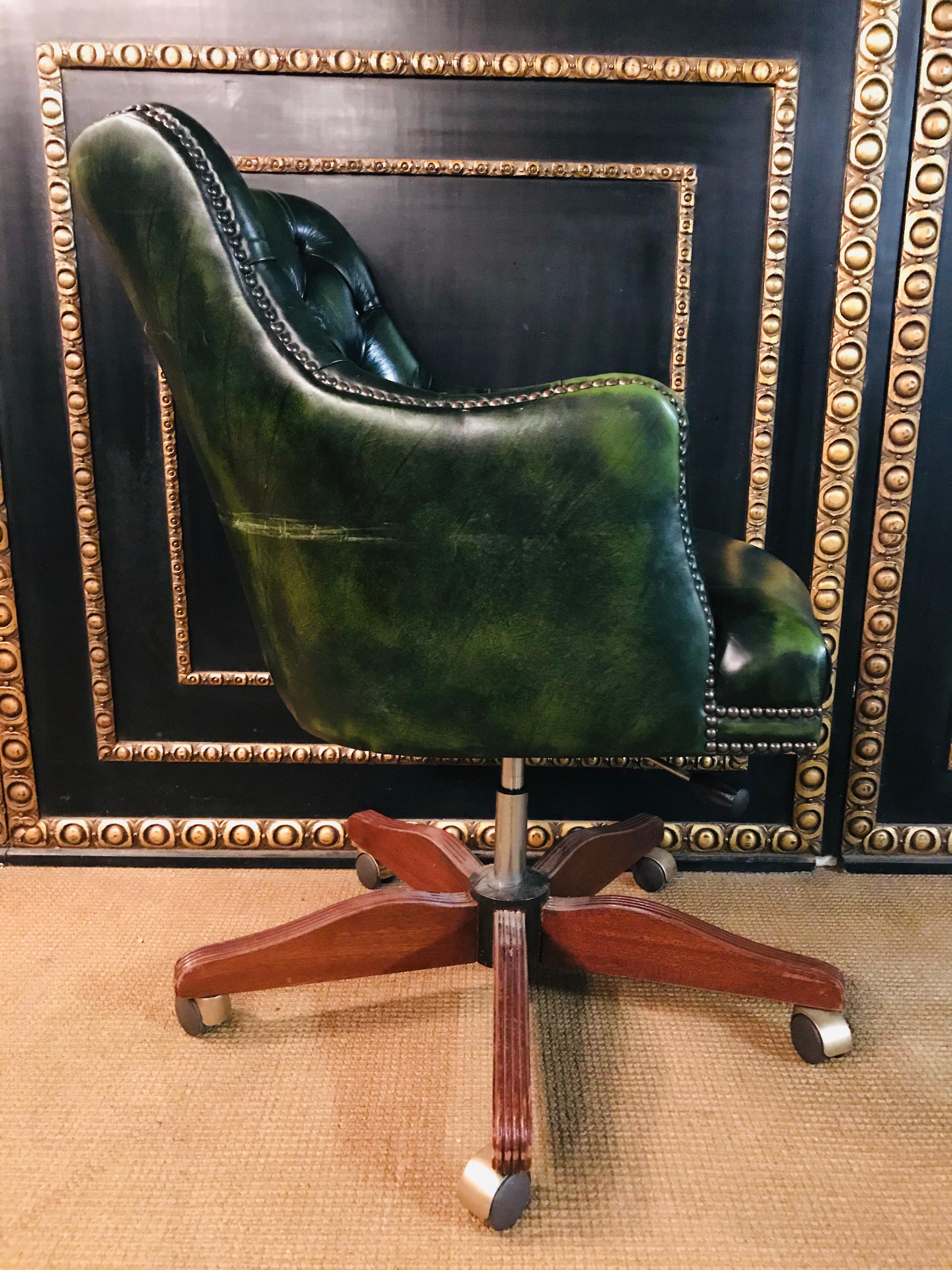 Chesterfield Vintage Green Leather Captains Directors Office Chair 3