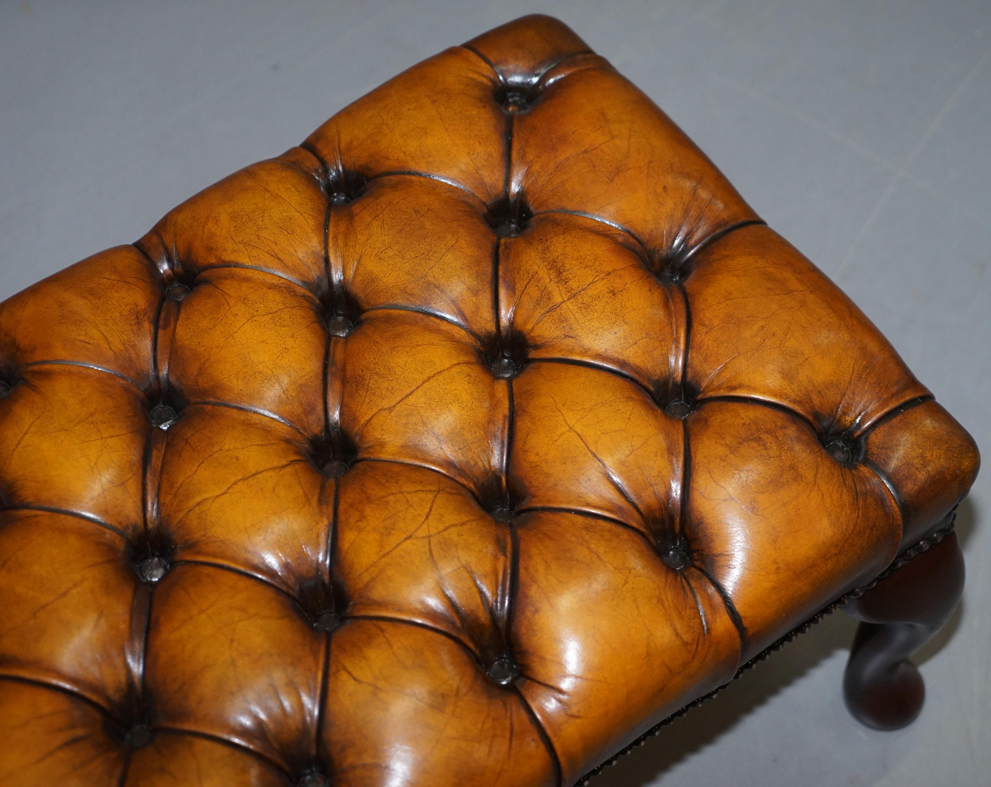 Chesterfield William Morris Wingback Armchair & Footstool Cigar Brown Leather 10