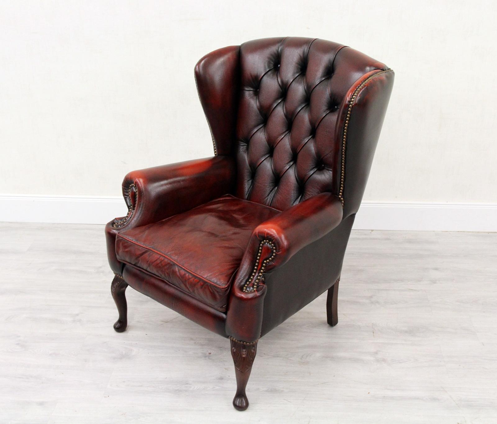 Late 20th Century Chesterfield Wing Chair Armchair Club Chair Baroque Antique For Sale