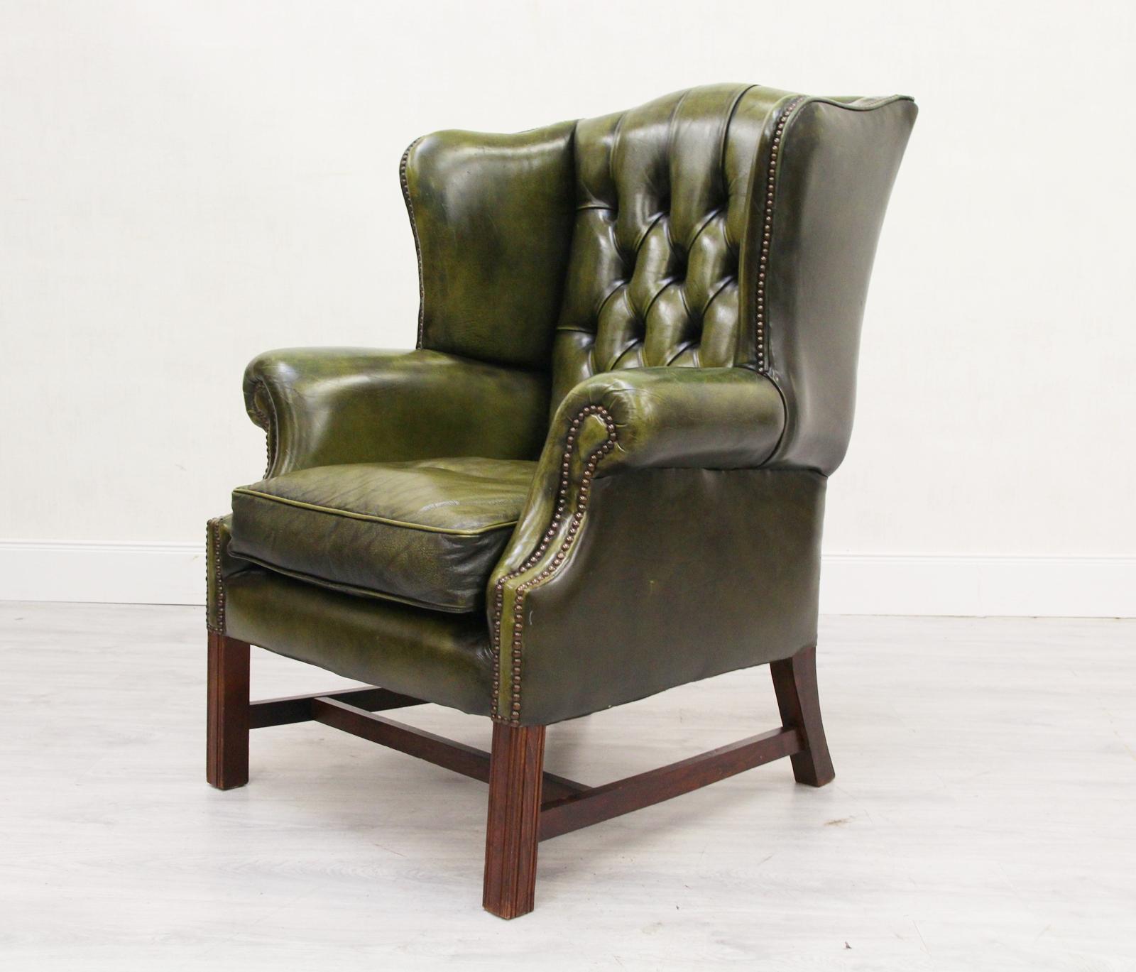 Late 20th Century Chesterfield Wing Chair Armchair Club Chair Baroque Antique For Sale