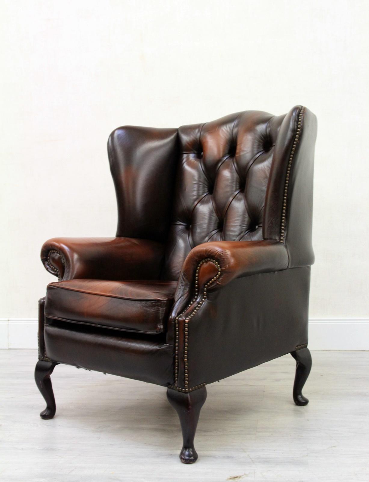 Chesterfield Wing Chair Armchair Recliner Antique 8