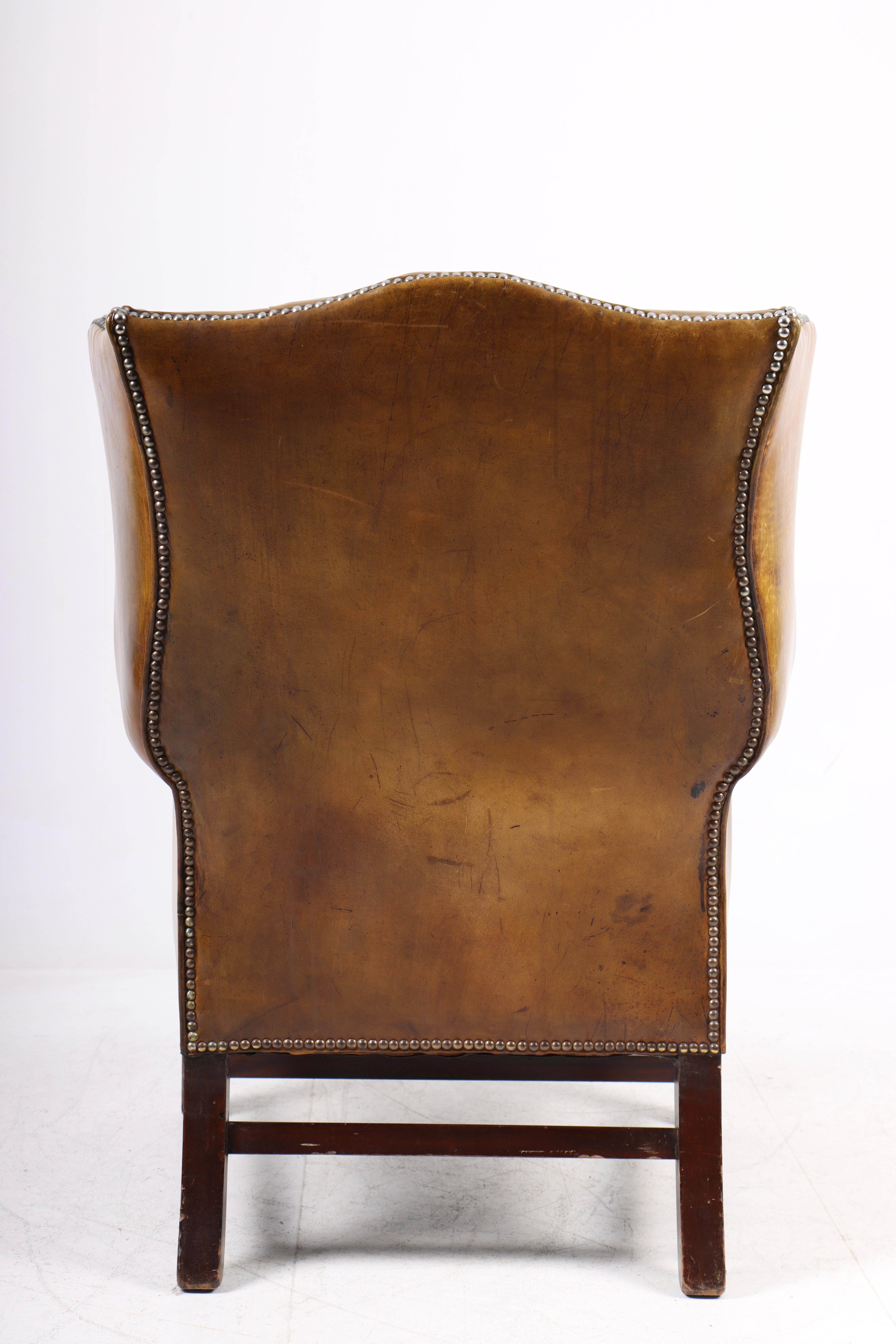 Chesterfield Wingback Chair in Leather, Made in Denmark 1950s For Sale 2