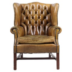 Chesterfield Wingback Chair in Leather, Made in Denmark 1950s