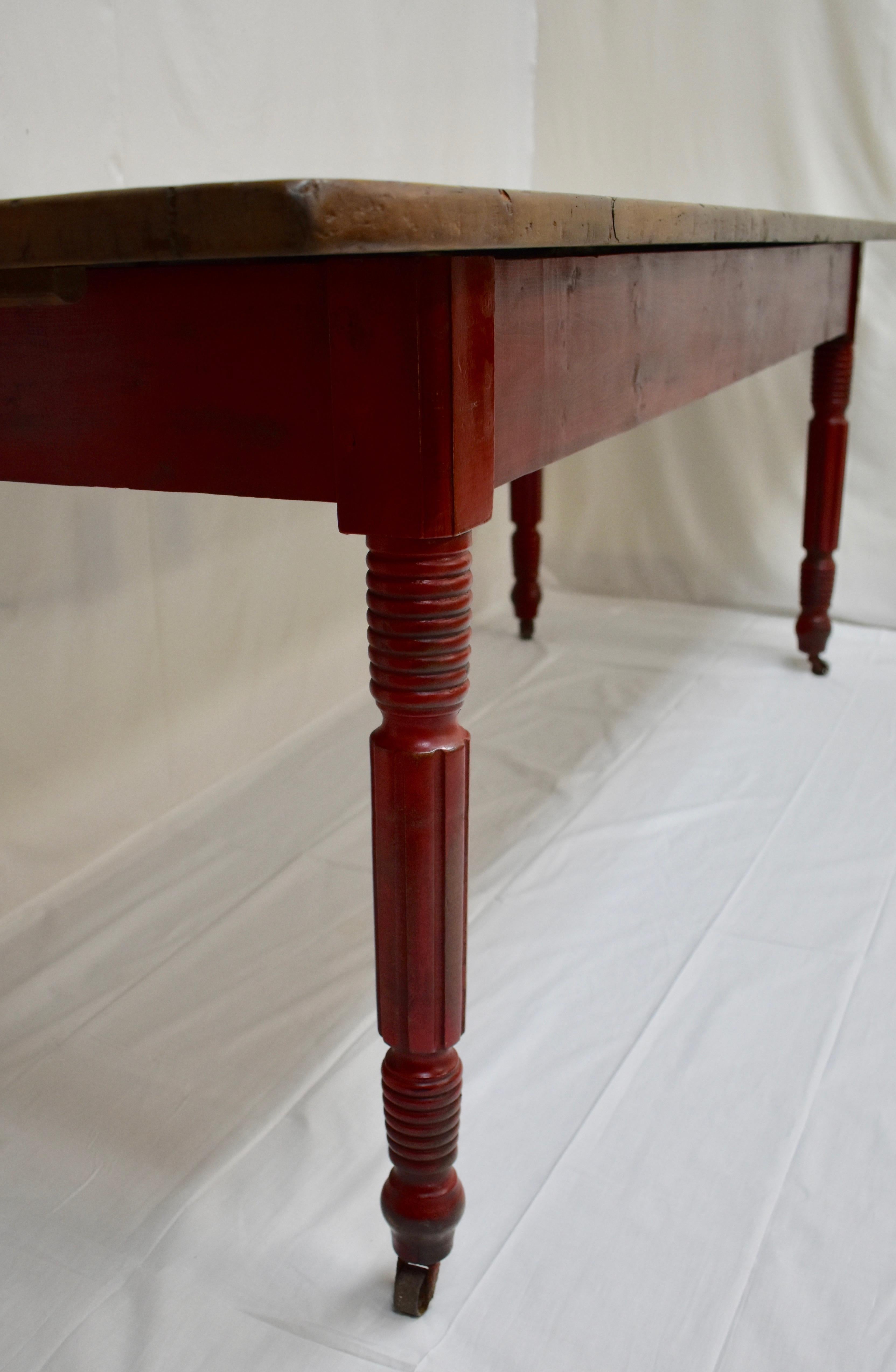 Hand-Painted Chestnut and Oak Two Board Farmhouse Table