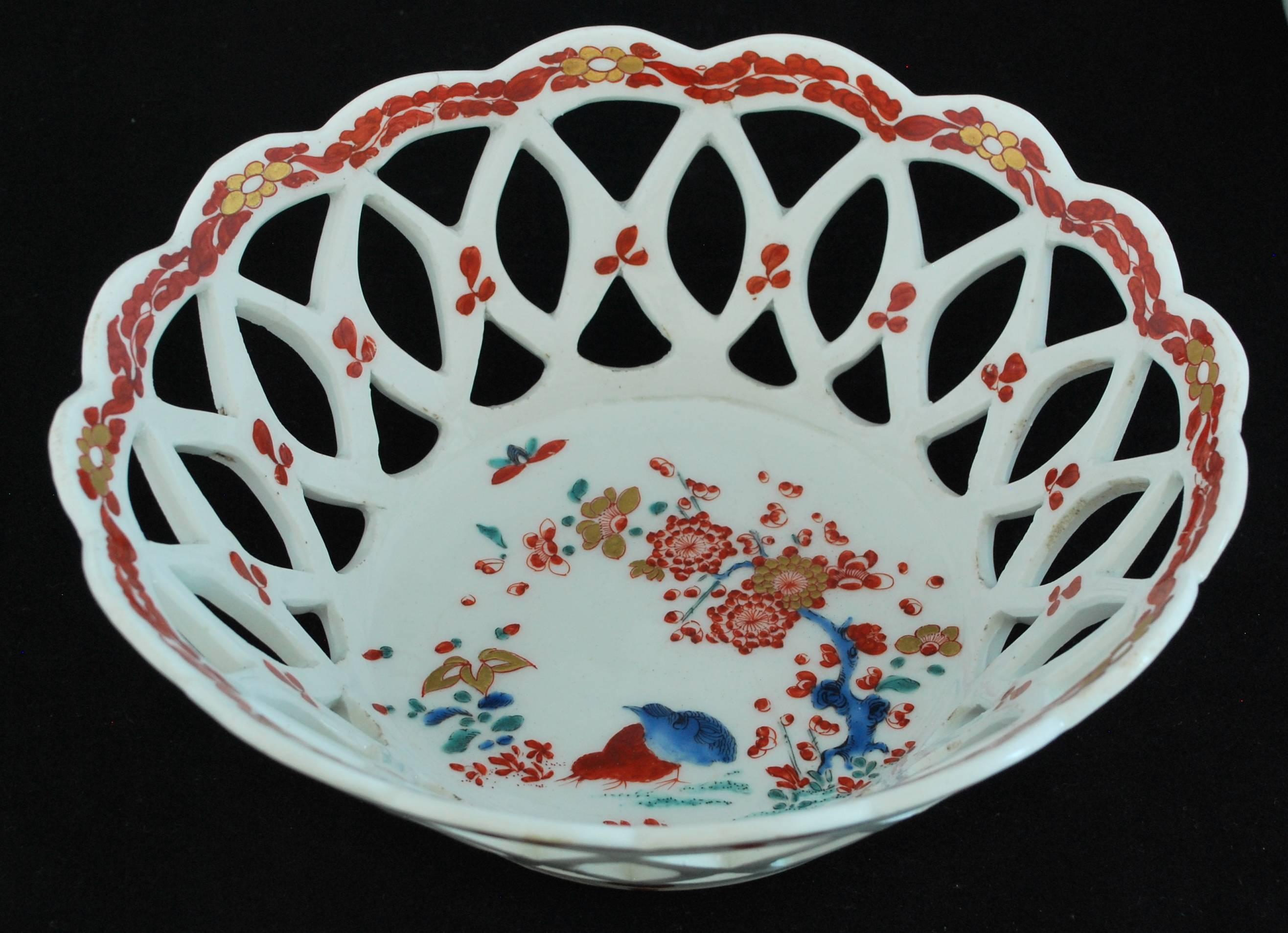 English Chestnut Basket, Two Quail Pattern, Bow Porcelain Factory, circa 1758 For Sale