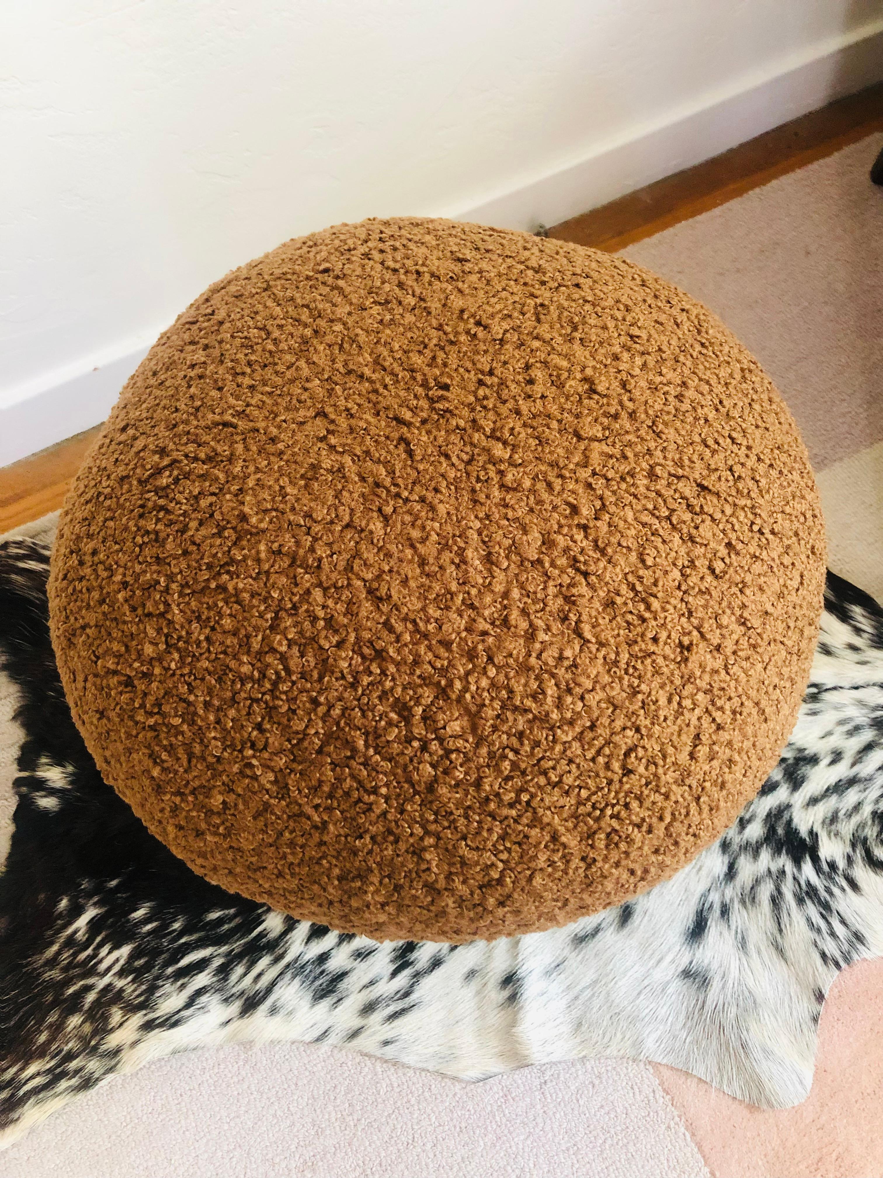 Mid-Century Modern Mushroom Ottoman in Chestnut Brown Boucle