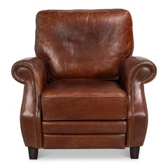 Sillón reclinable de cuero «English Club» en color marrón castaño con un diseño moderno
