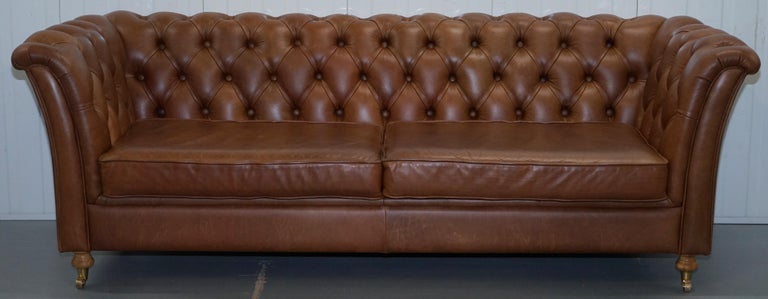 Chestnut Brown Leather Chesterfield Sofa With Turned Oak Legs And Castors At 1stdibs