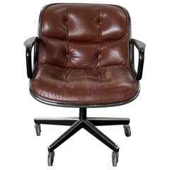 Chestnut Brown Leather Knoll Office Chair by Charles Pollock