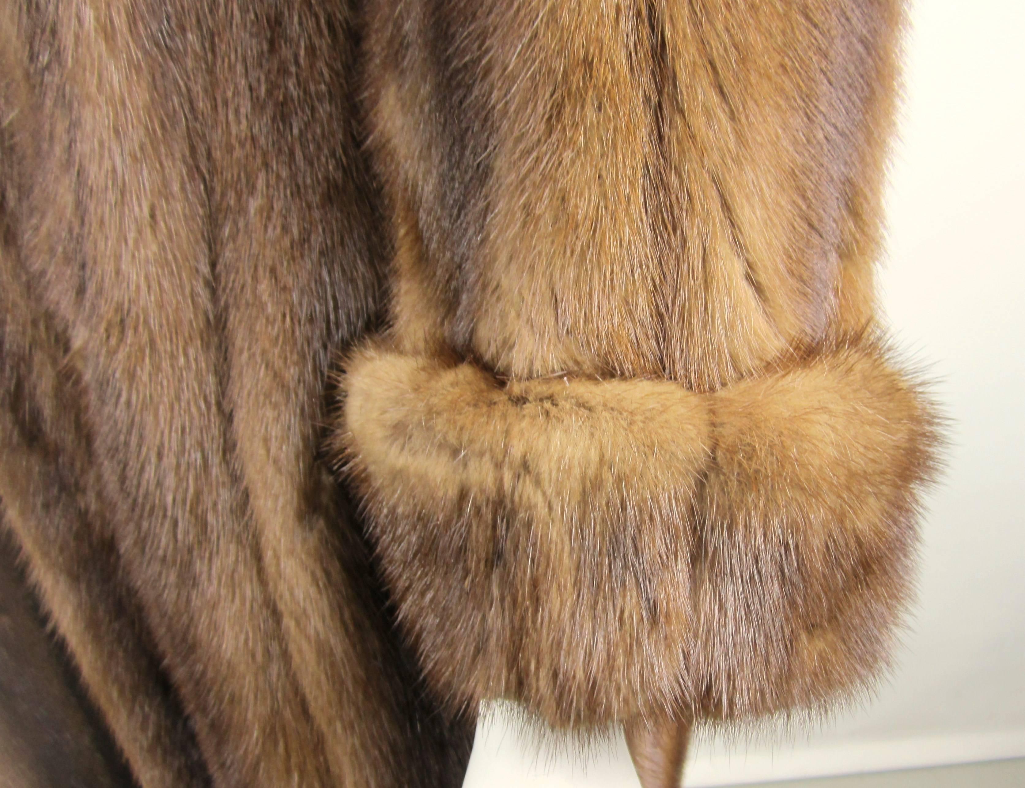 Women's  Chestnut Brown Long Mink Wide Collar Coat - Vintage 