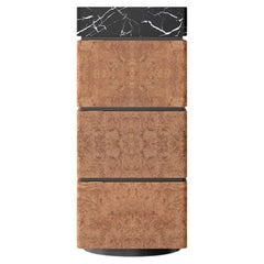 Three Columns Chestnut Burl Wood Cabinet with Black Marble Top by Ultramobili