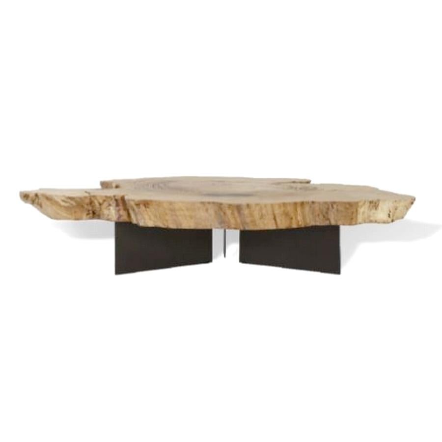Modern Chestnut Coffee Table with Metal Base, Unique Piece, Made in Italy For Sale