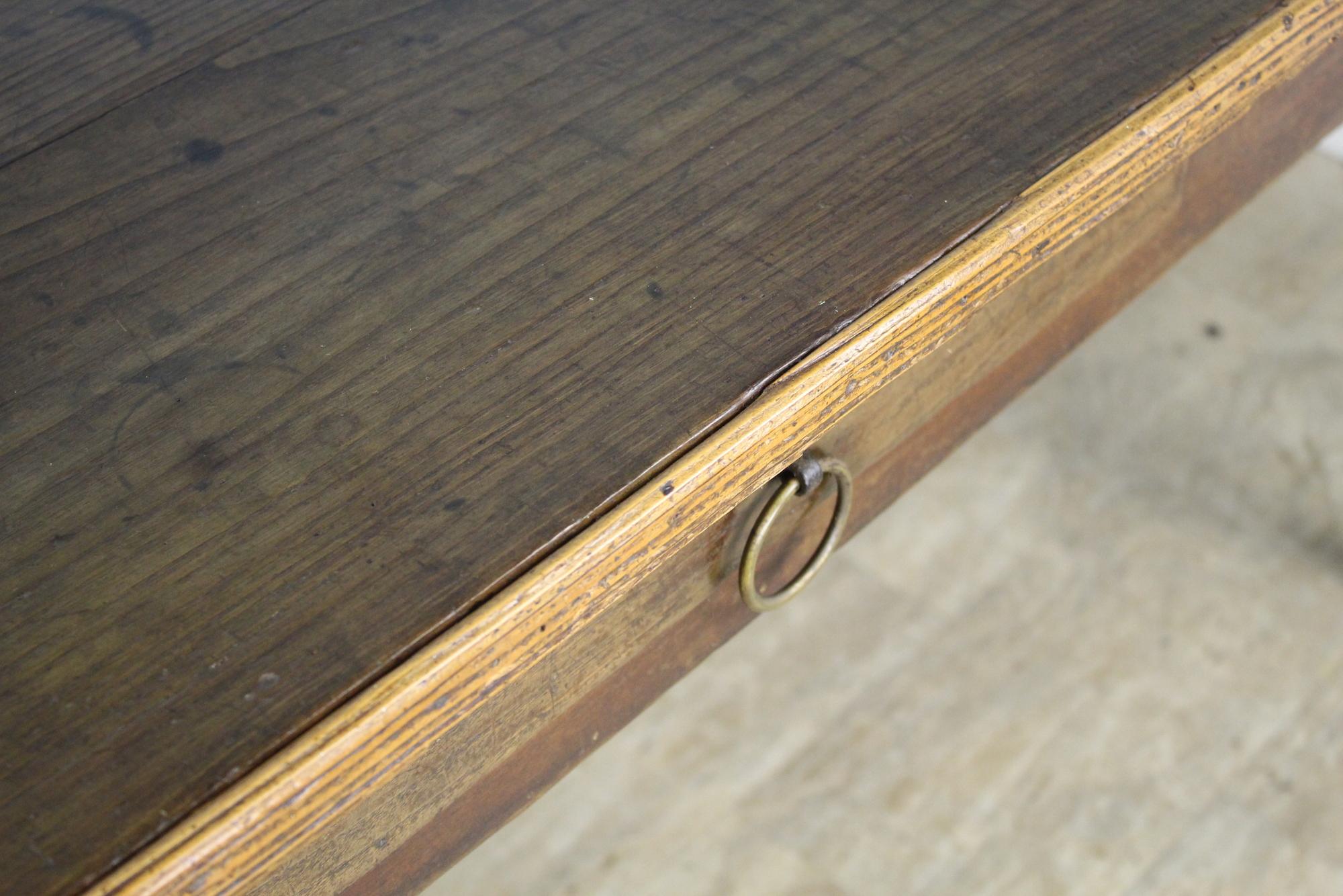 19th Century Chestnut Farm Table with Canted Corners and Decorative Edge