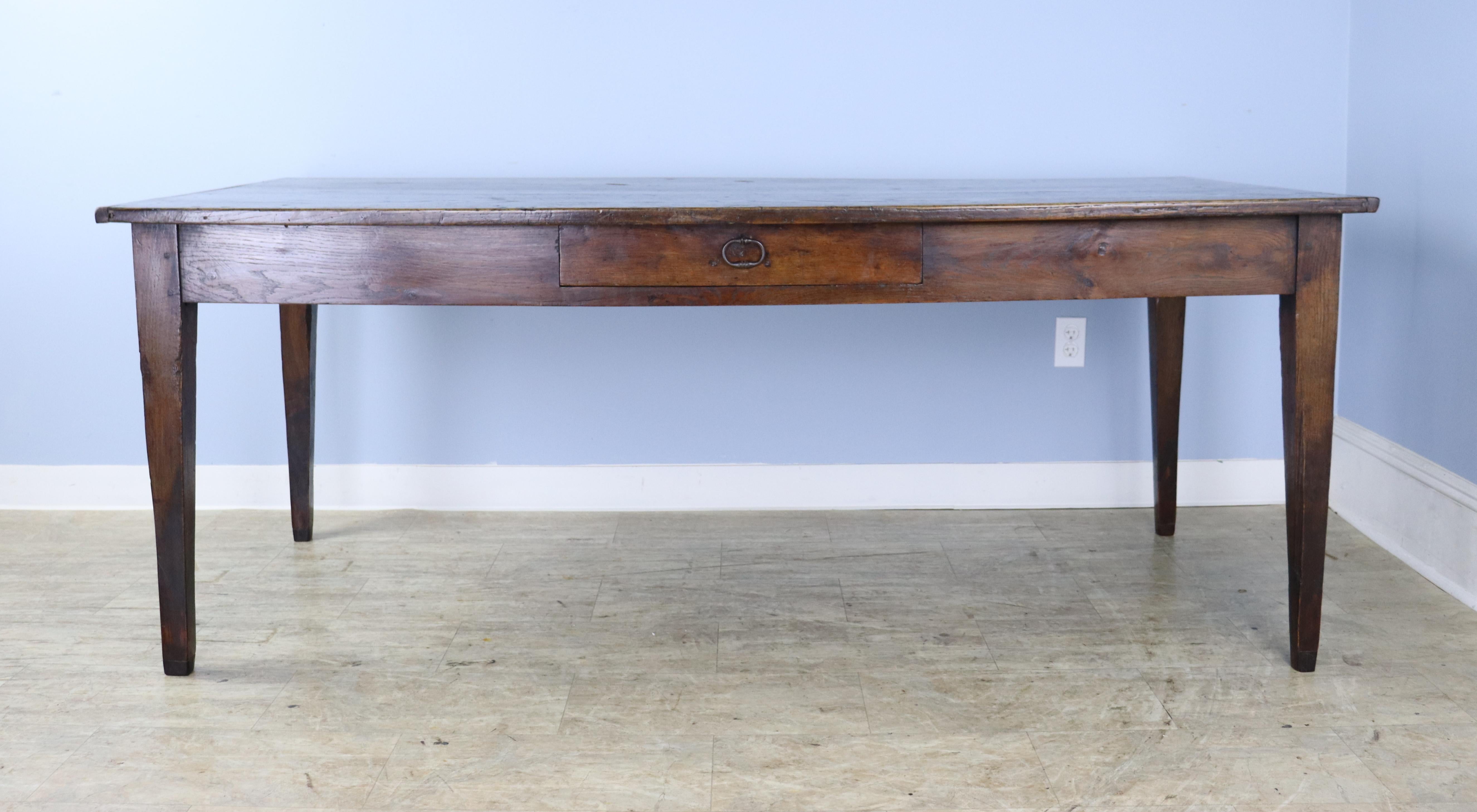 French Chestnut Farm Table with Wide Planks For Sale