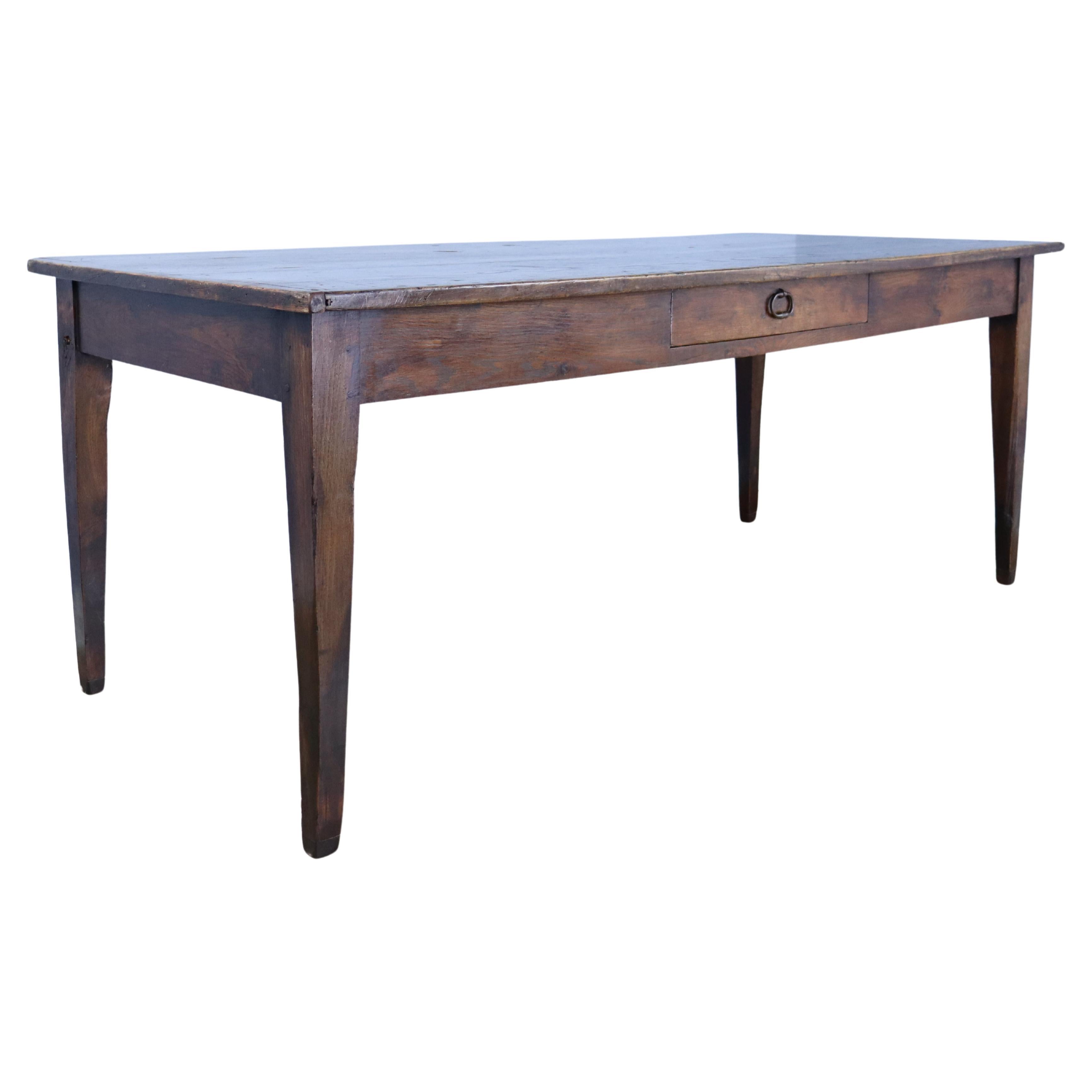 Chestnut Farm Table with Wide Planks For Sale