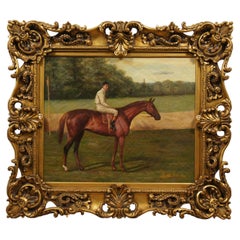 Chestnut Horse Equestrian Jockey Oil Painting After Allen Culpepper Sealy 34"