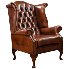 Chestnut Leather Wing Back Armchair