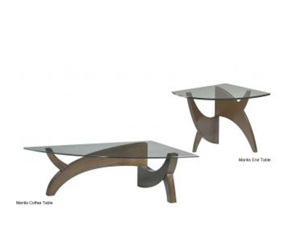 The Mantis Coffee table is shown here in Mahogany, which is complemented by the 3/4
