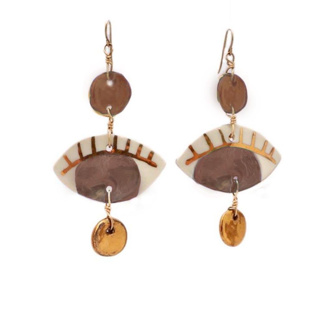 Handcrafted earrings in porcelain, painted in our deep and custom made glaze and with 14k gold leaf. Hypoallergenic gold-filled ear wire.  Each piece is hand made so slightly different from each other which gives our jewelry its unique look. Sold as